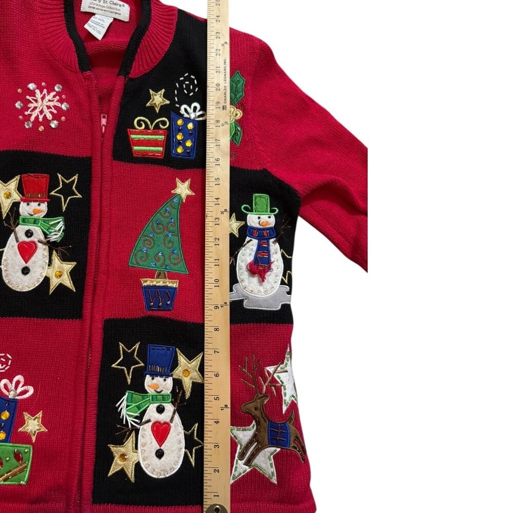 Carly St Claire VTG Christmas Embroidered Festive Sweater Zip Cardigan M - Picture 9 of 10